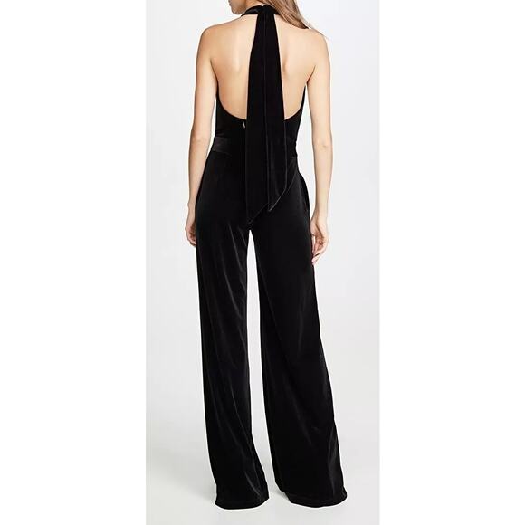 MISA Xander Black Satin Halter Sleeveless Wide Leg One Piece Jumpsuit Size XL - Picture 3 of 15